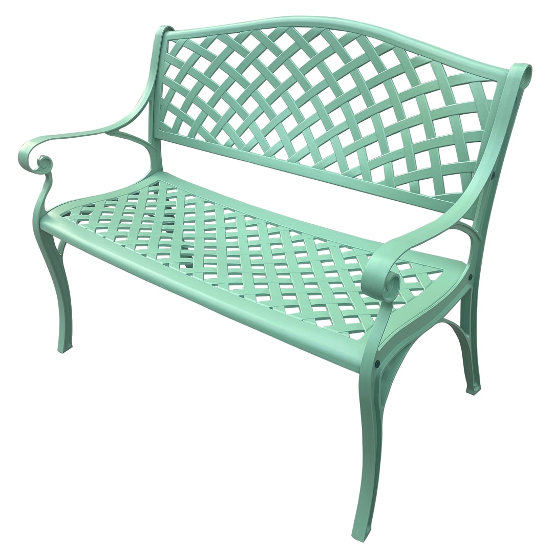 Outdoor Aluminum Modern Seafoam Green Patio Bench Loveseat