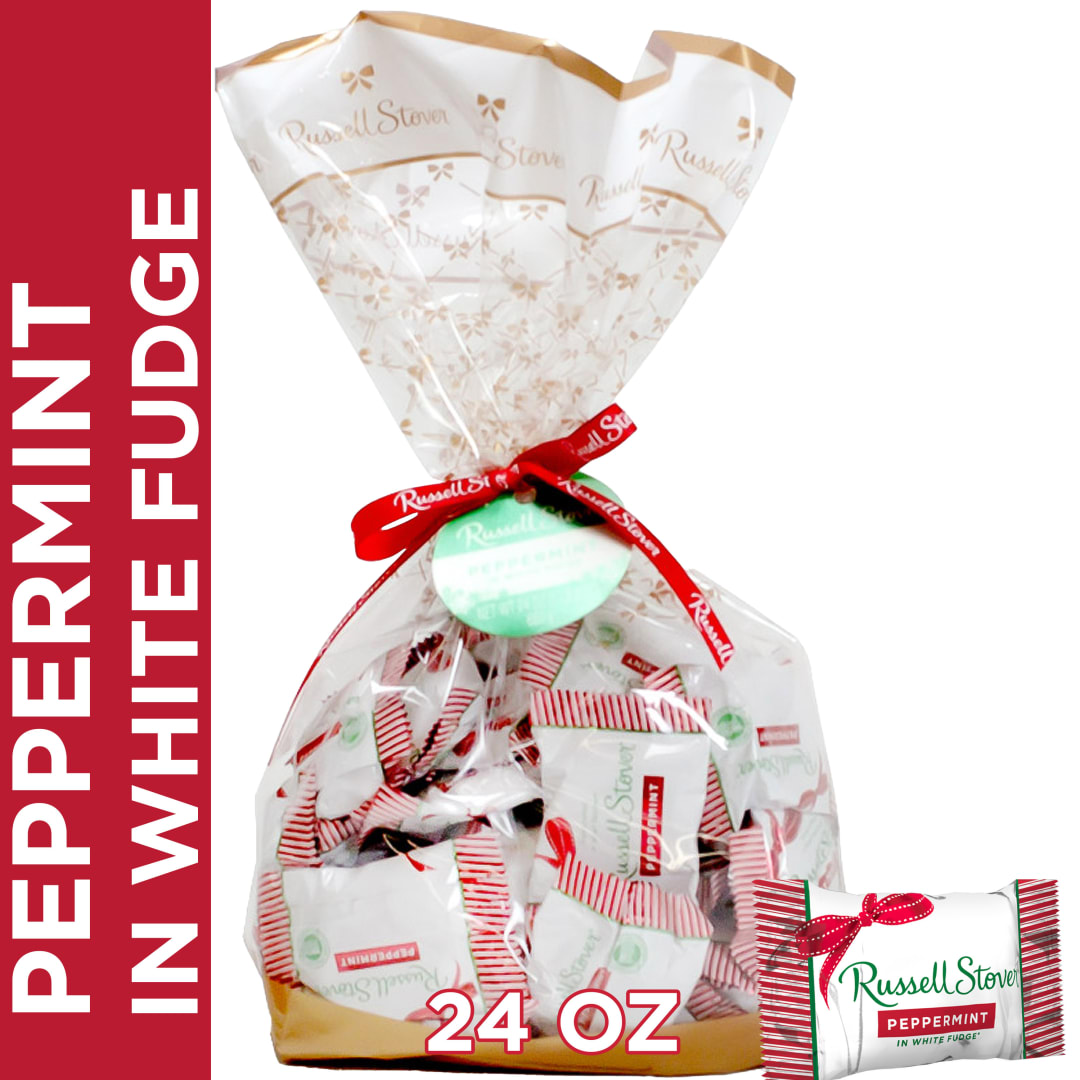 RUSSELL STOVER Christmas White Fudge Peppermint Candy Snowflake Gift Bag, 24 oz.