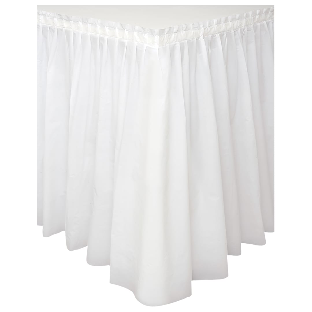 Bright White Solid Plastic Table Skirt, 29" x 14 ft