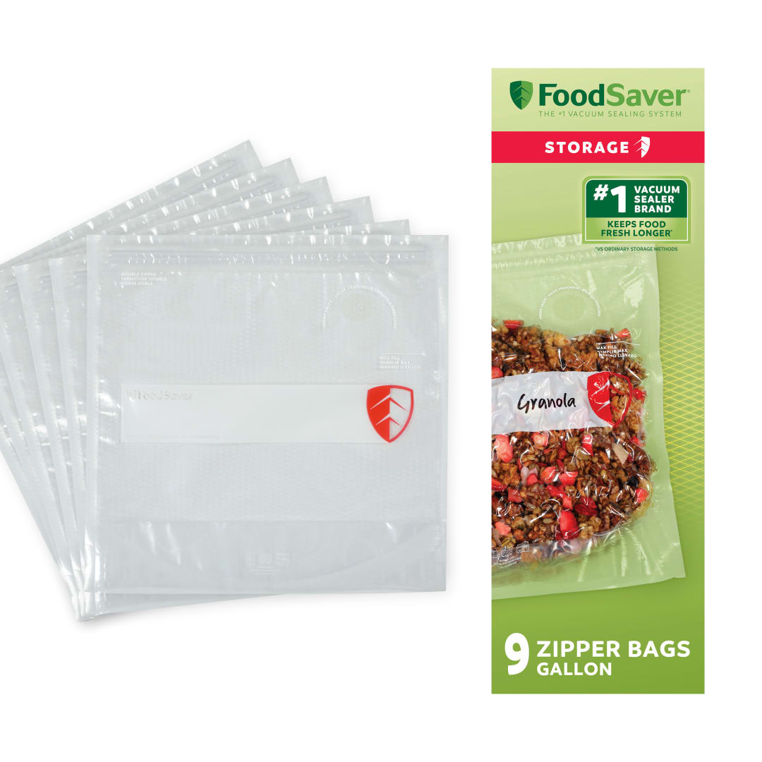 FoodSaver Vacuum Zipper Gallon Bags, 3.78 L, 9 Count, BPA-Free Reusable Storage Bags