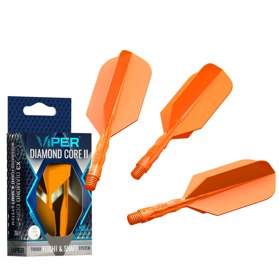 Viper Diamond Core II Integrated Dart Flight & Shaft System - Short Shaft, Slim Flight - Neon Orange