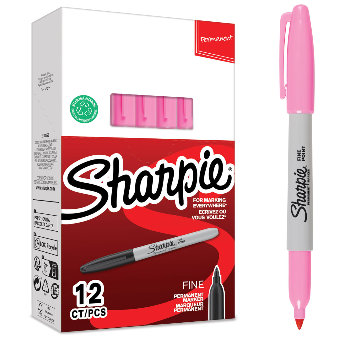 Sharpie rotuladores permanentes | punta fina | tinta rosa permanente | paquete de 12