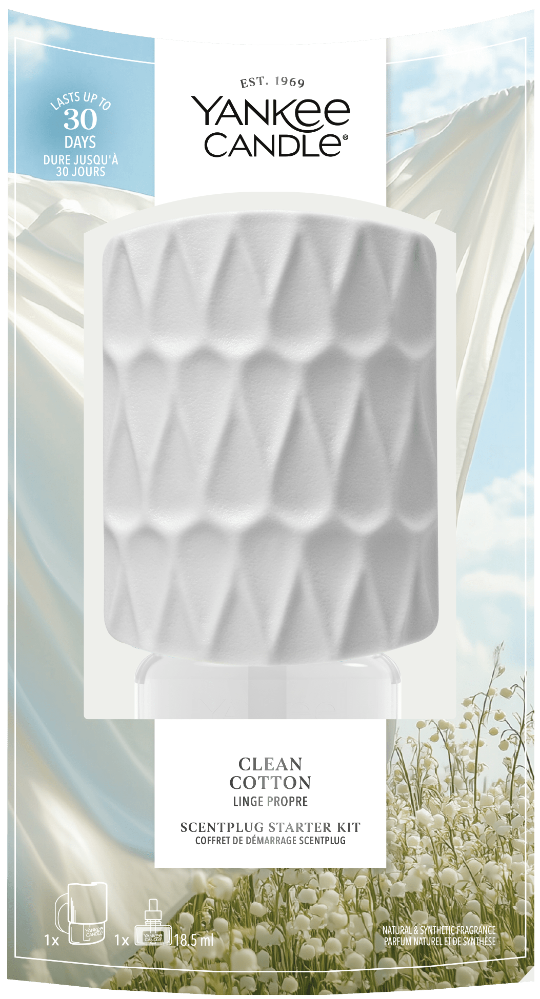 Yankee Candle Kit de inicio Scent Plug | Clean Cotton | Incluye base de enchufe y recambio | Fragancia para el hogar sin llama