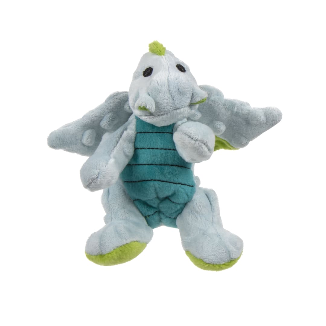goDog Dragons Squeaky Plush Dog Toy With Chew Guard Technology, Light Blue, Small