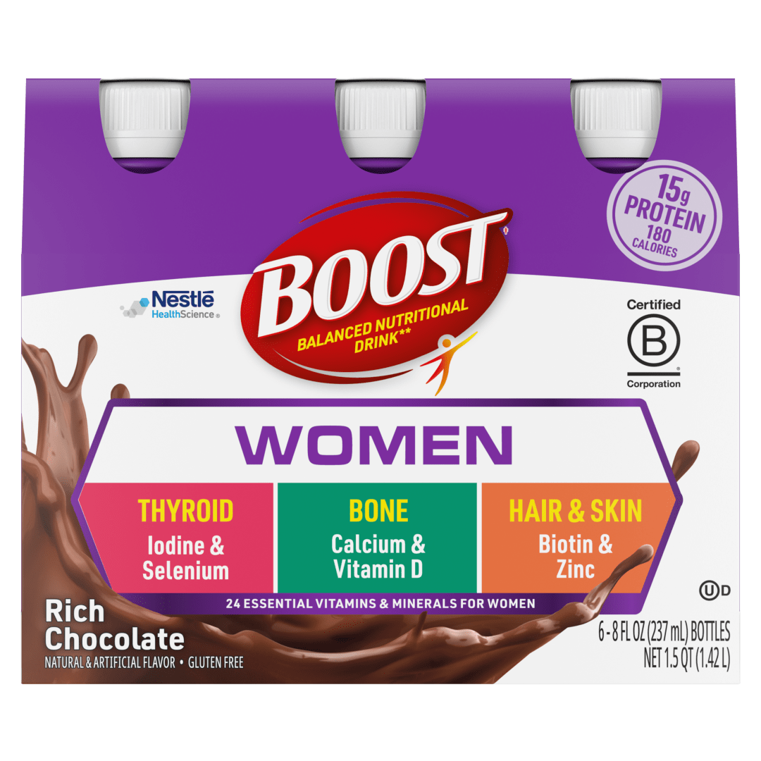 BOOST Women Nutritional Protein Drink Shakes with Biotin and Zinc, Rich Chocolate, 8 fl oz, 6 Pack