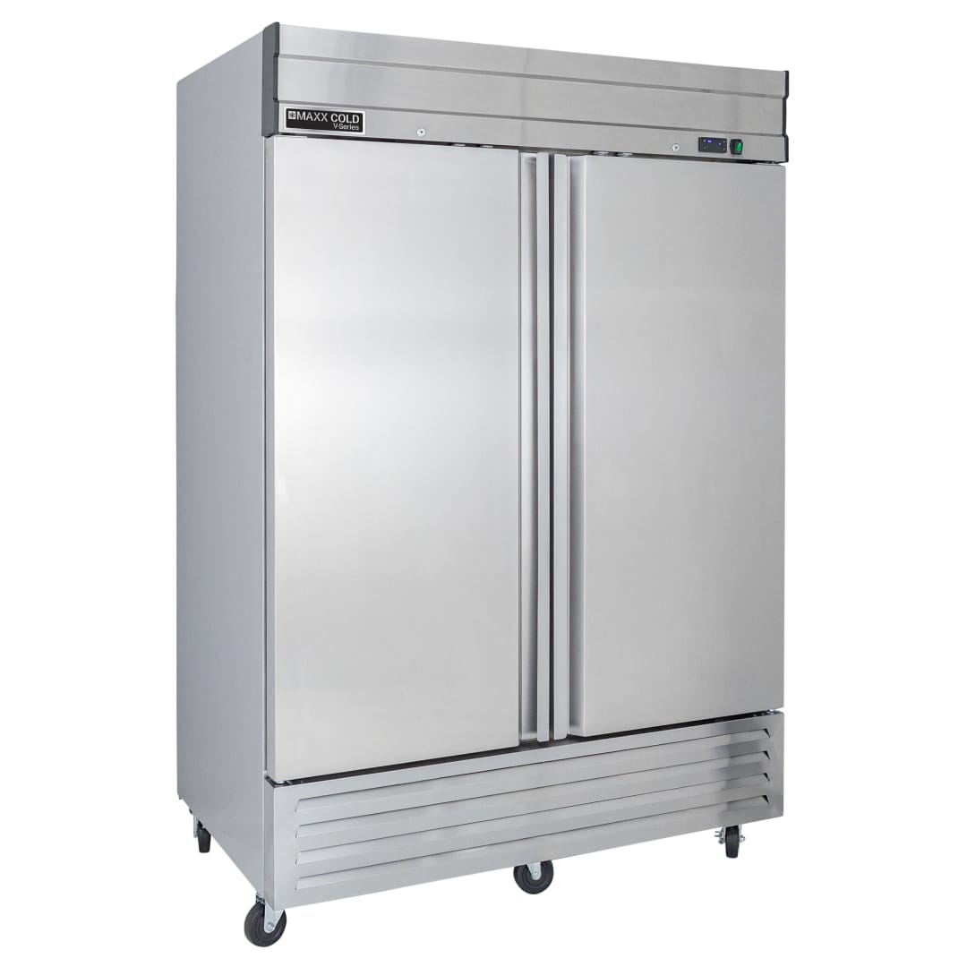 Maxx Cold V-Series 2 Door Reach-In Freezer, Bottom Mount, 54"W, 42 cu. ft. Storage Capacity, in Stainless Steel (MVF-49FDHC)