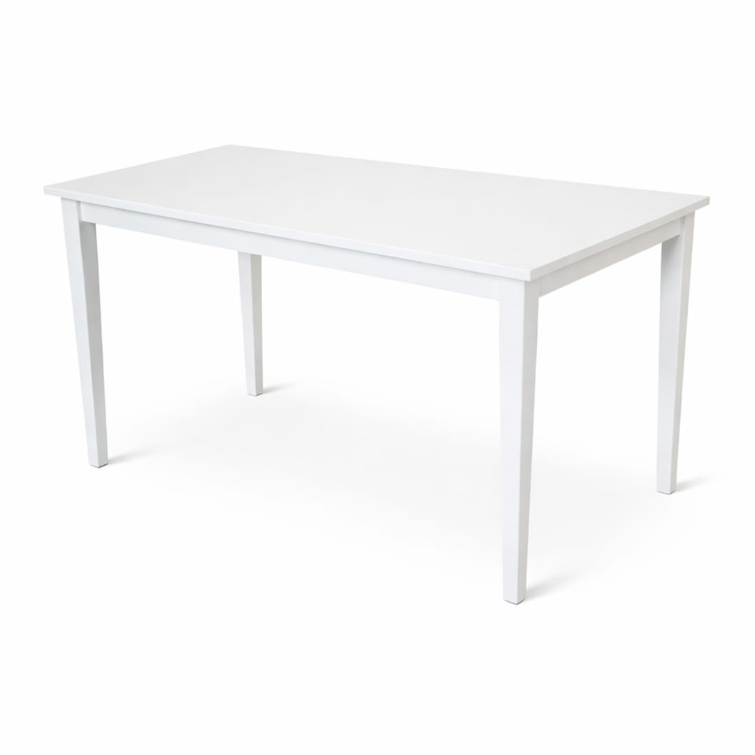 Modern 59 Inch Rectangular Dining Table, White Finish Solid Rubberwood