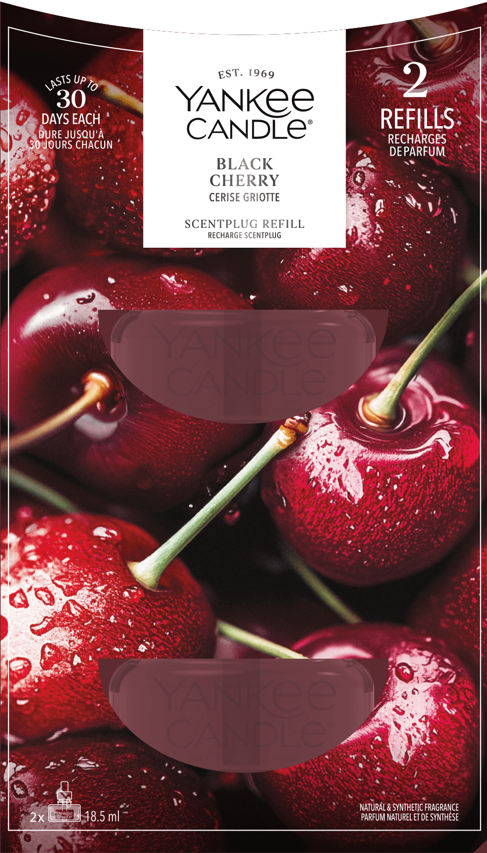 Yankee Candle Recambio de ambientador Scent Plug | Cereza negra | Para espacios pequeños y medianos | Fragancia duradera