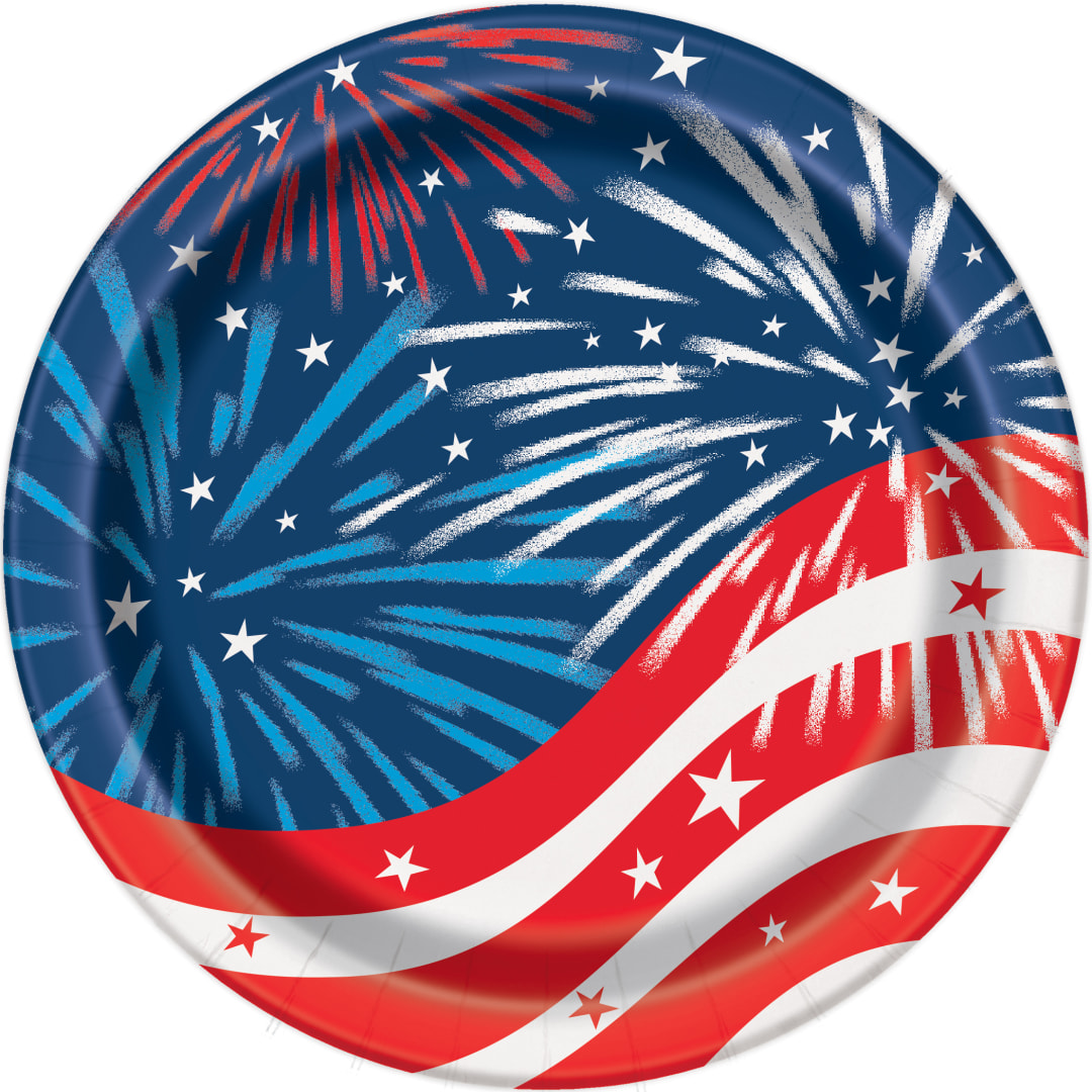 Fireworks 4th of July Round 7" Dessert Plates, 8ct