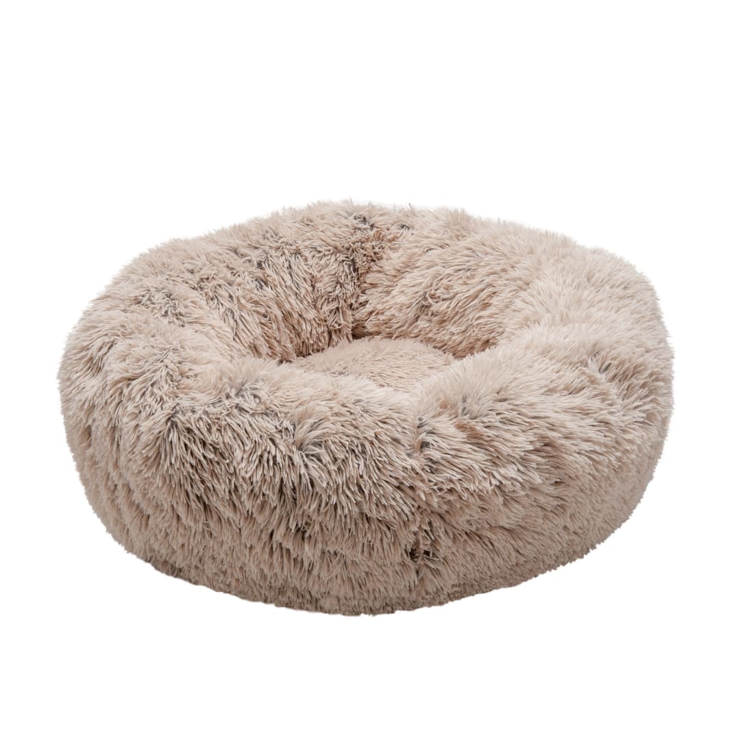 FurHaven Long Fur Calming CuddlerDonut Bolster Dog Bed, Taupe, 24" - Small