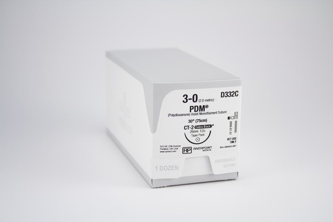 PDM PDO Suture, USP 3-0 with 26mm CT-2 Taper Point 1/2 Circle Cobra Black Needle, Violet, 75cm, Sterile