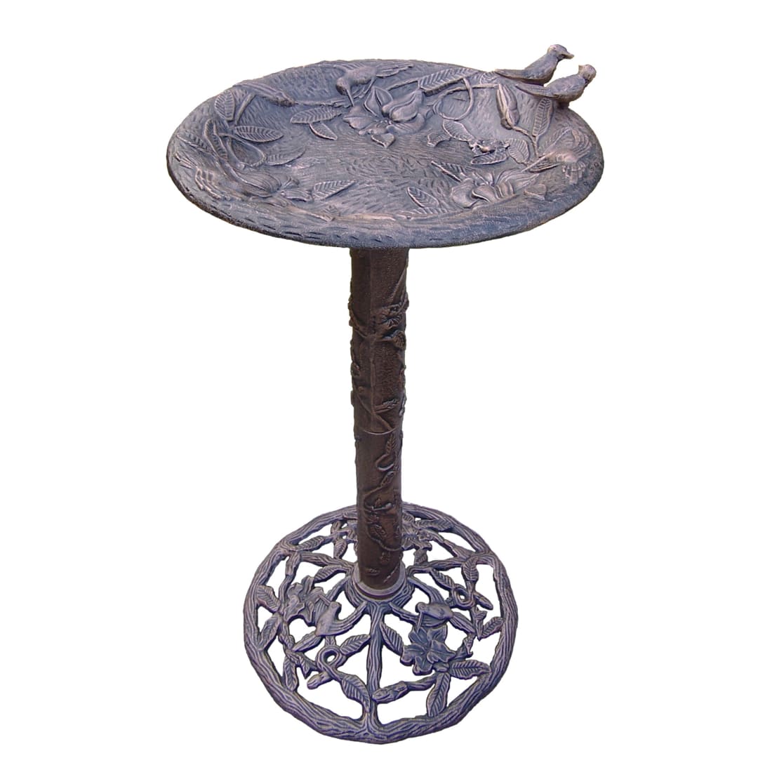 Round Cast Aluminum Metal 32-in Bronze Bird Bath with Hummingbirds