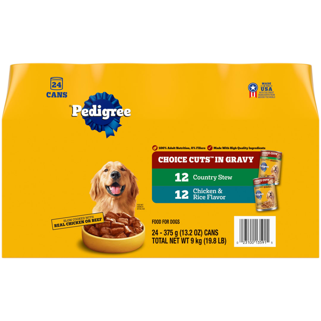 PEDIGREE CHOICE CUTS IN GRAVY Adult Canned Soft Wet Dog Food Variety Pack, Country Stew and Chicken & Rice Flavor, 13.2 oz. Cans 24 Pack