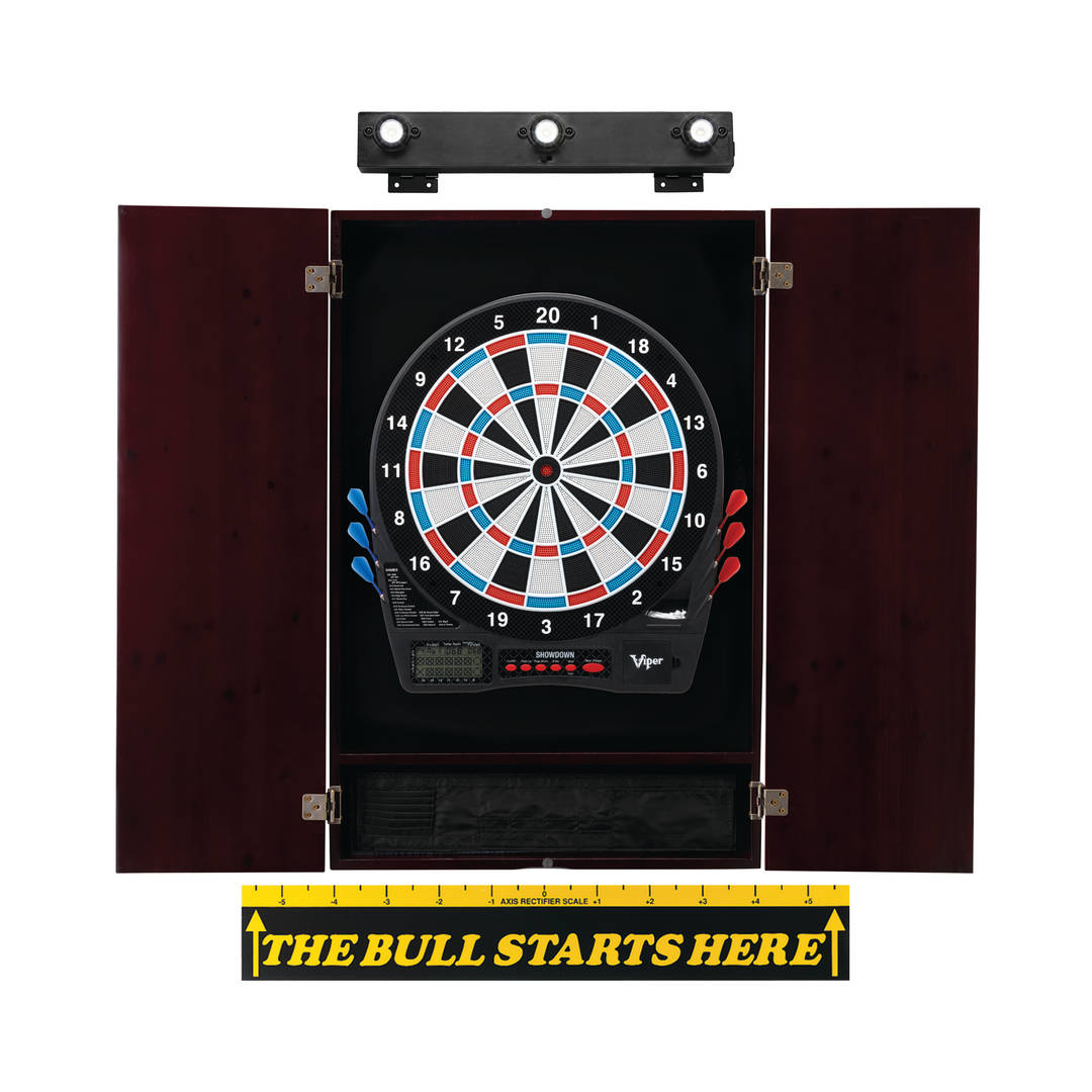 Viper Showdown Electronic Dartboard, Metropolitan Mahogany Cabinet & Shadow Buster Dartboard Lights