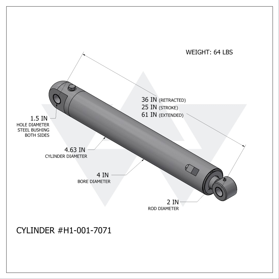 Wastebuilt® Replacement for Heil Front Load Fork Cylinder with Offset Ports (4" X 2" X 25")