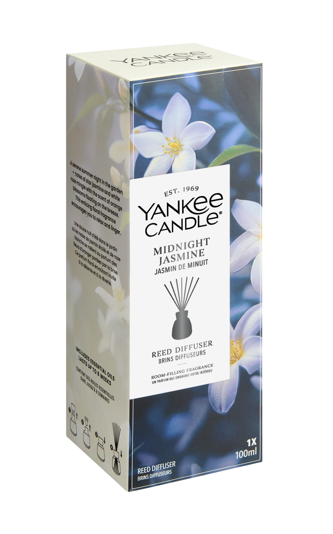 Yankee Candle Difusor de varillas | Midnight Jasmine | Para espacios pequeños a medianos | Hasta 10 semanas de fragancia