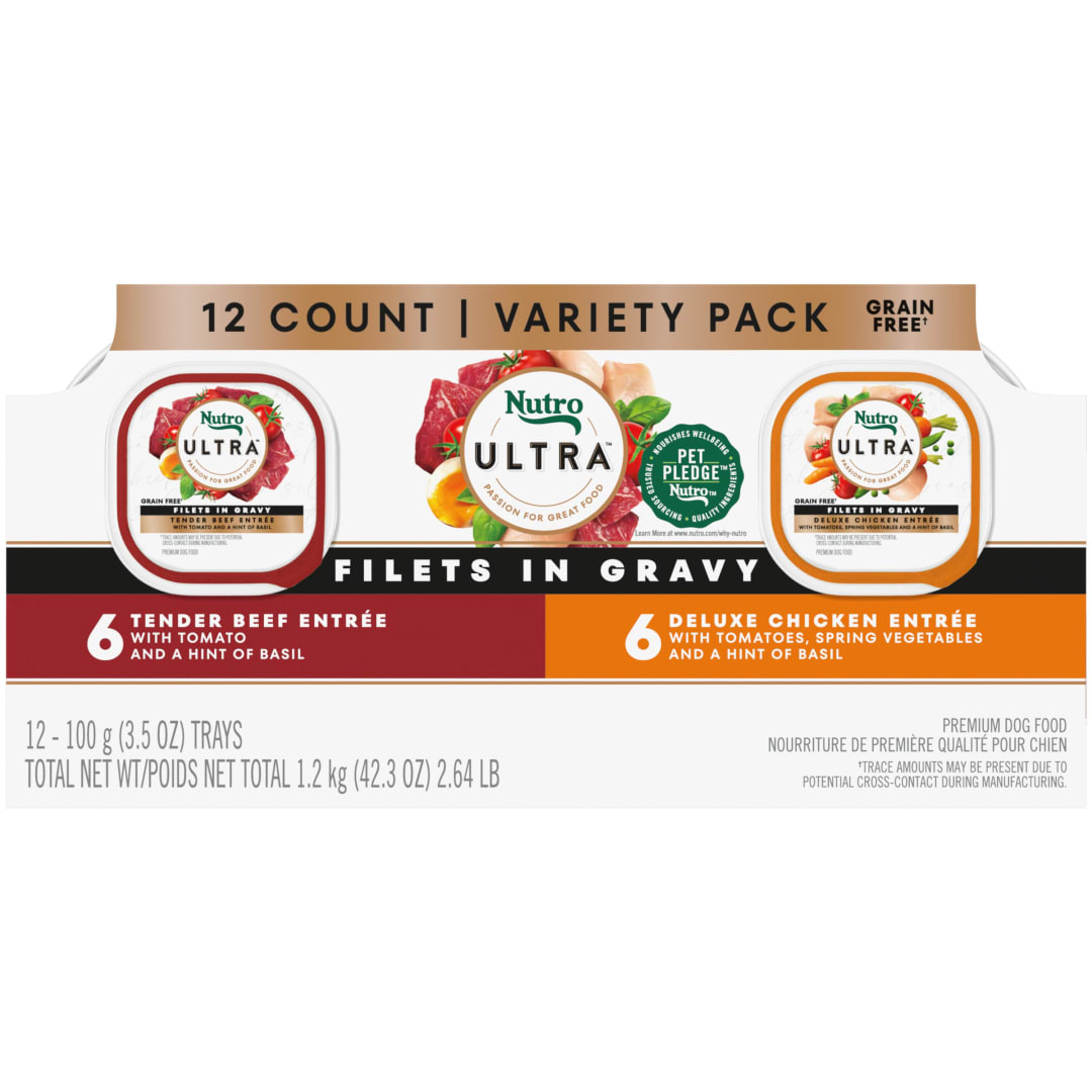 NUTRO ULTRA Grain Free Adult Soft Wet Dog Food Filets in Gravy Bistro Mix Variety Pack, (12) 3.5 oz. Trays