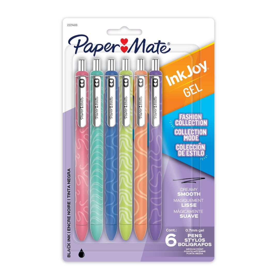 Paper Mate InkJoy Gel Pens, Fashion Barrels, Retractable, Medium Point (0.7mm), Black, 6 Count