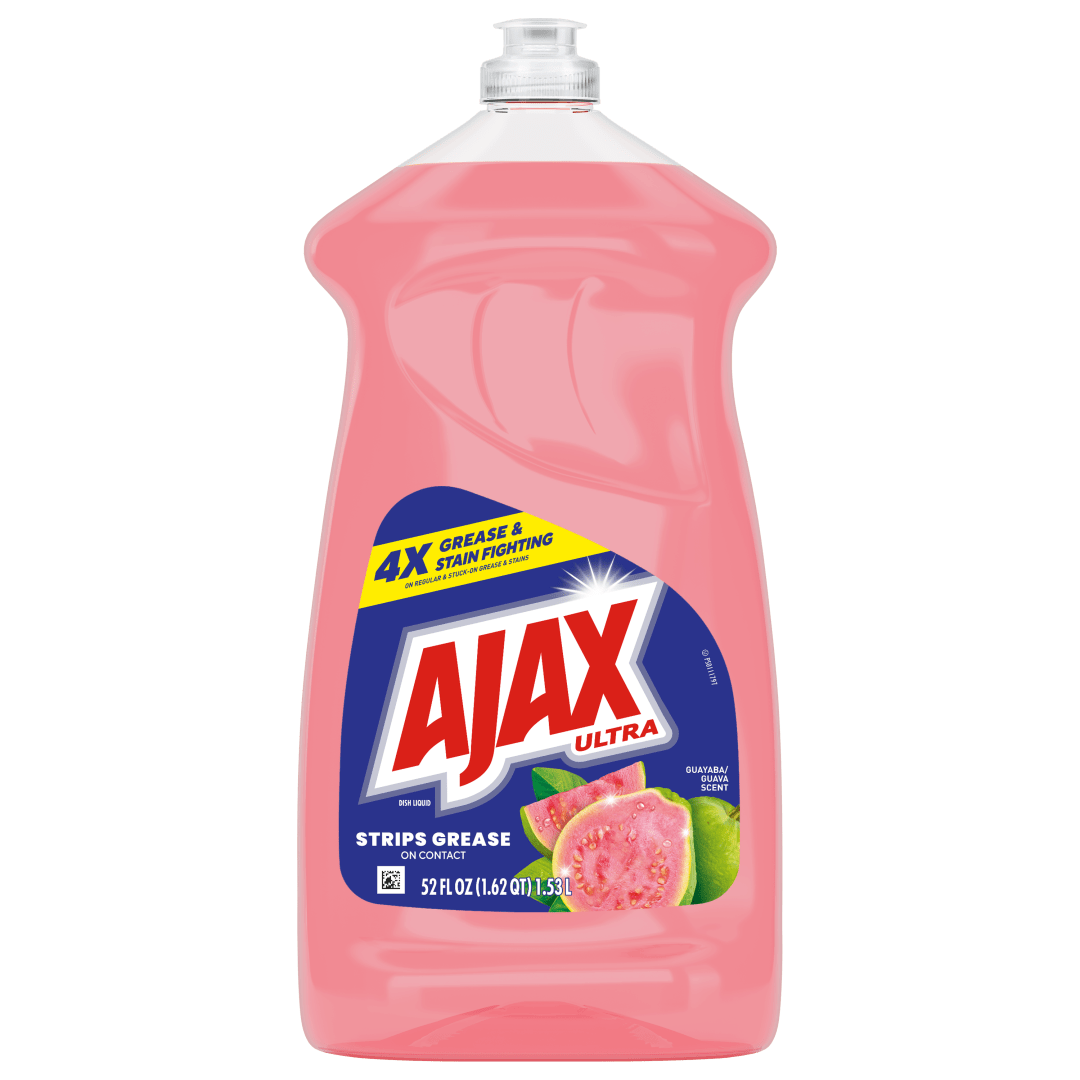 Ajax Ultra Liquid Dish Soap, Strips Grease, Mess-Free, Easy-Flip Cap, Guava Scent, 52 fl oz