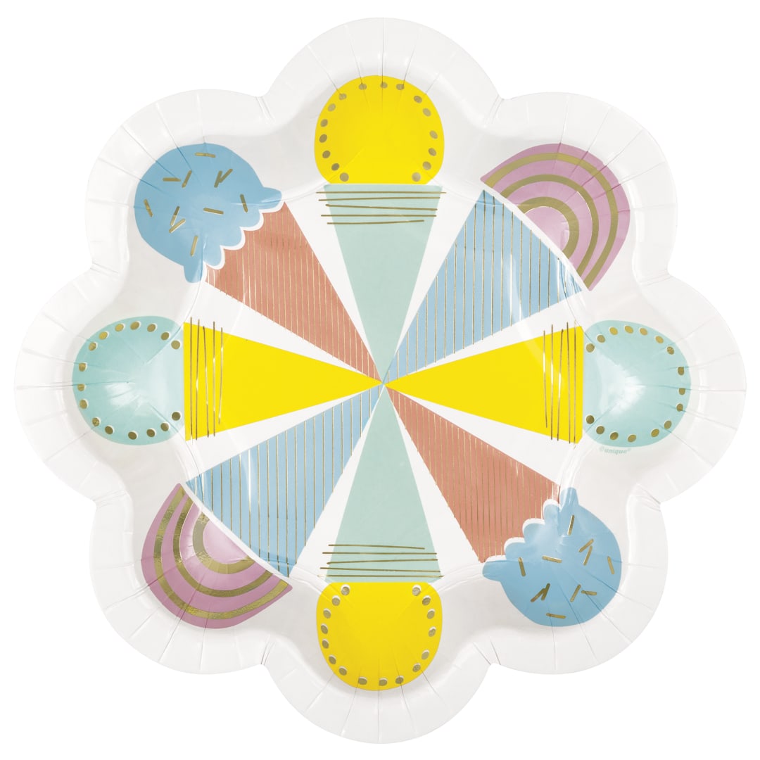Pastel Ice Cream Shaped 8.25" Dessert Plates, 8ct - Foil Stamping