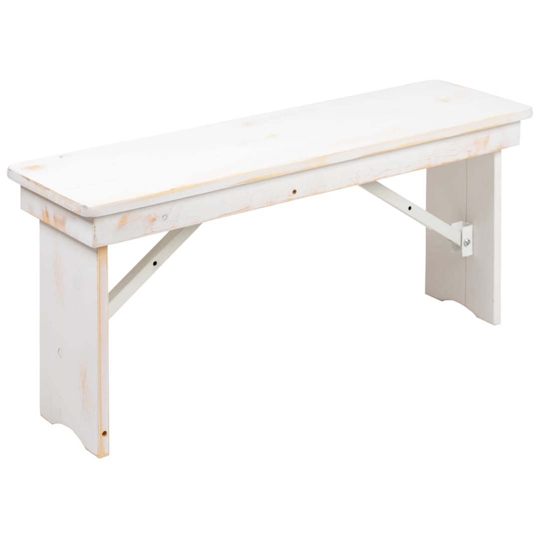 HERCULES Series 40" x 12" Antique Rustic White Solid Pine Folding Farm Bench