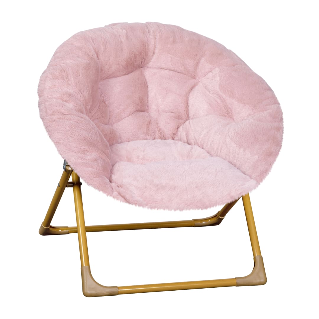Gwen 23" Kids Cozy Mini Folding Saucer Chair, Faux Fur Moon Chair for Toddlers and Bedroom, Blush/Soft Gold
