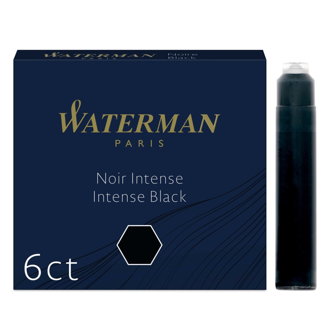 Waterman Fountain Pen Refill Ink Cartridges | Standard International (Short) | Intense Black | 6 Count