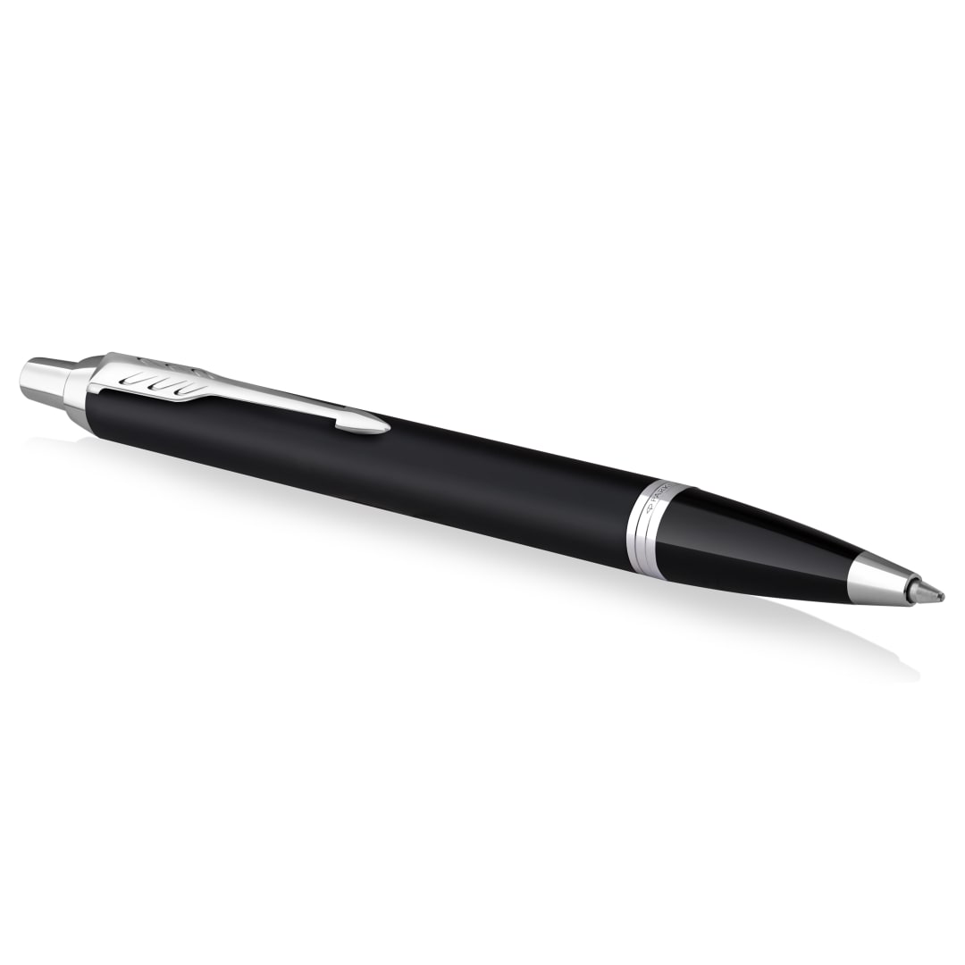 Parker IM Bolígrafo | negro mate con detalles cromados | punta mediana con tinta azule | caja para regalo
