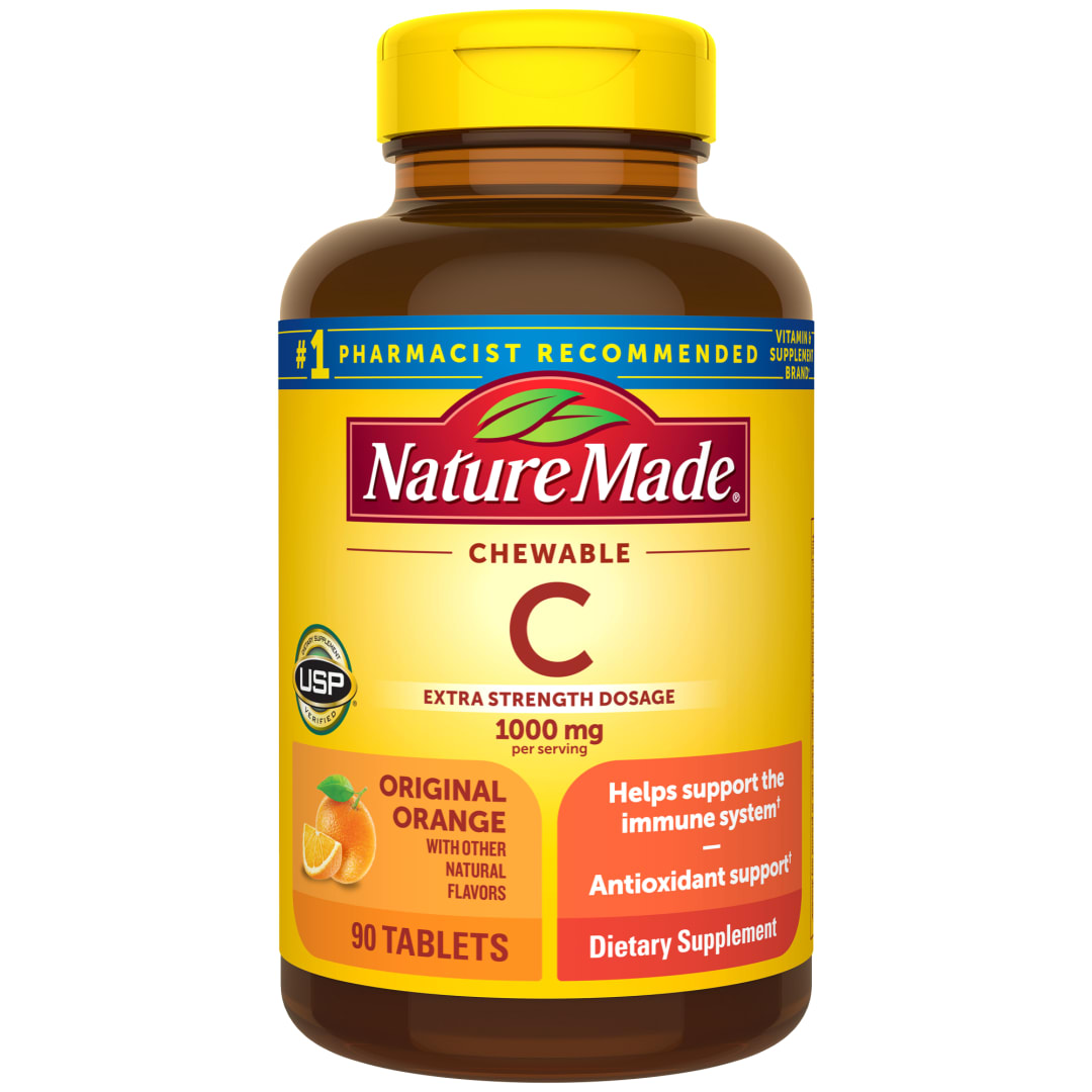 Nature Made Extra Strength Dosage Chewable Vitamin C 1000 mg per Serving, Adult Vitamin C Chewable Tablets for Immune Support, 90 Tablets, 45 Day Supply