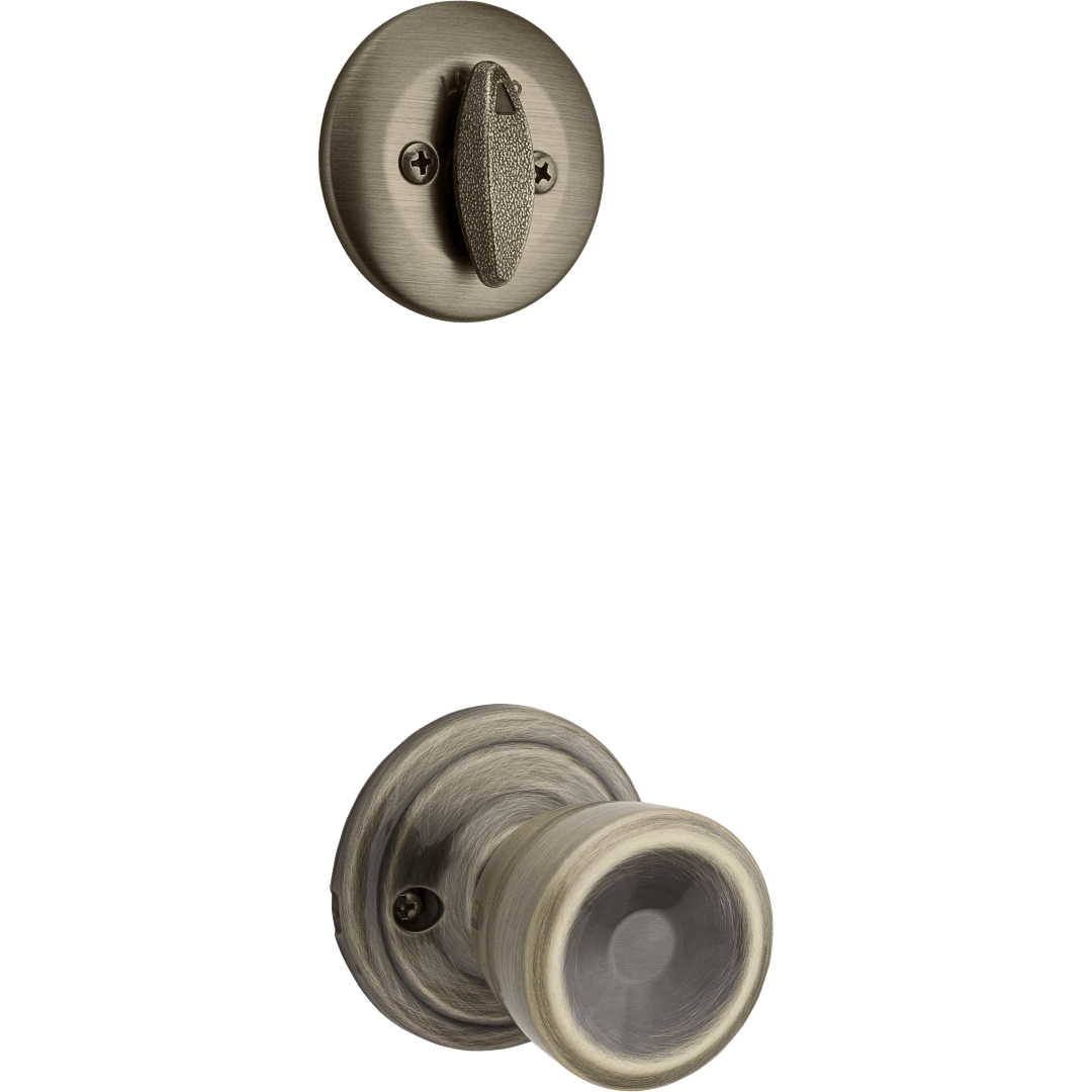 604 Single Cylinder Interior Pack w/Abbey Knob for Kwikset Series Handlesets in Antique Brass
