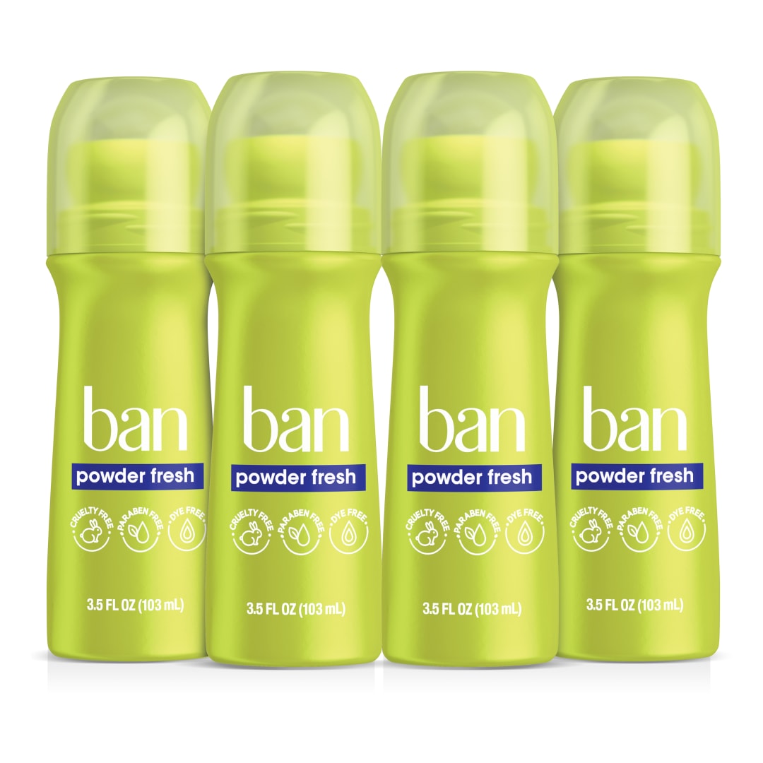 Ban Invisible Roll-On Antiperspirant Deodorant, Powder Fresh, 3.5 oz, 4pk