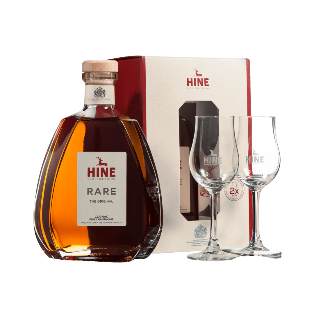 Hine Fine Champagne Cognac Vsop Rare the Original 80 W/ 2 Rocks Glass 750 ML