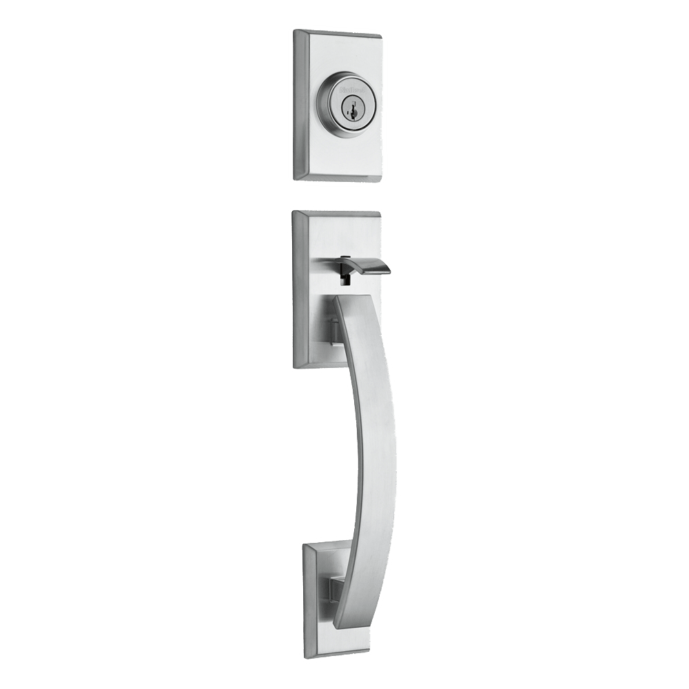 Tavaris Double Cylinder Exterior Only Handleset featuring SmartKey Security™ in Satin Chrome