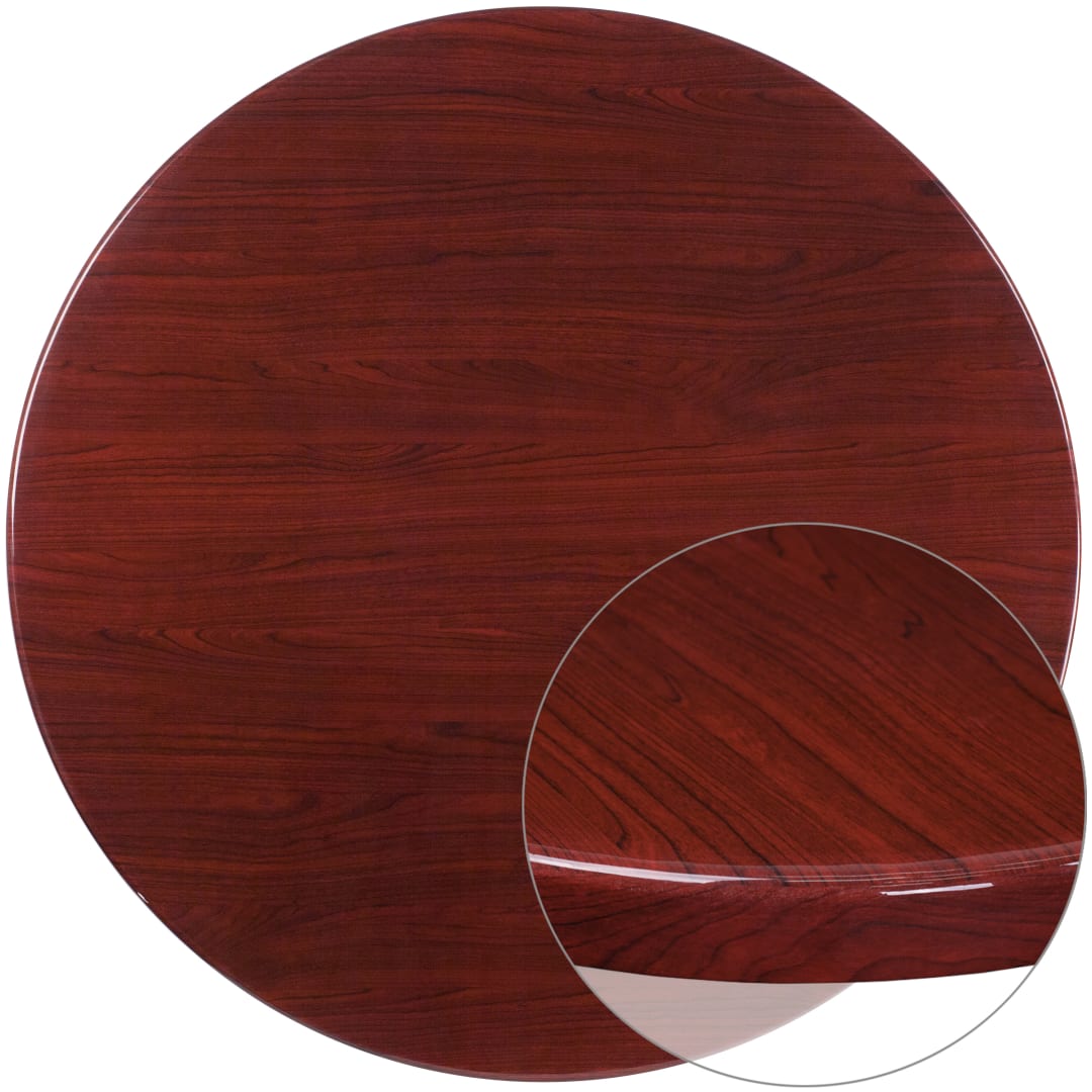 Glenbrook 48'' Round High-Gloss Mahogany Resin Table Top with 2'' Thick Drop-Lip