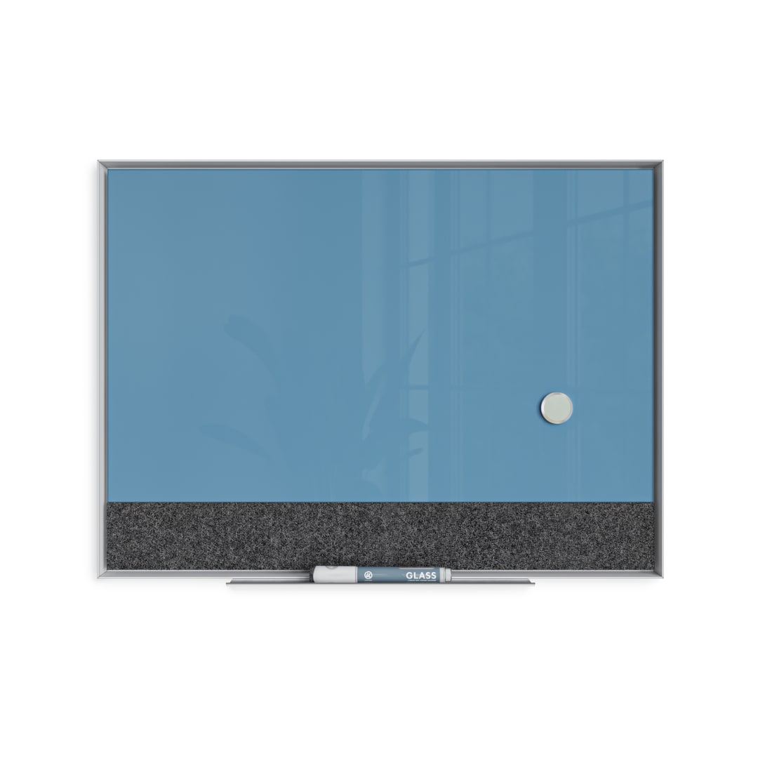 U Brands® White Aluminum Frame Magnetic Glass Dry Erase Board, 24" x 18" Blue (Actual Size 23" x 17")