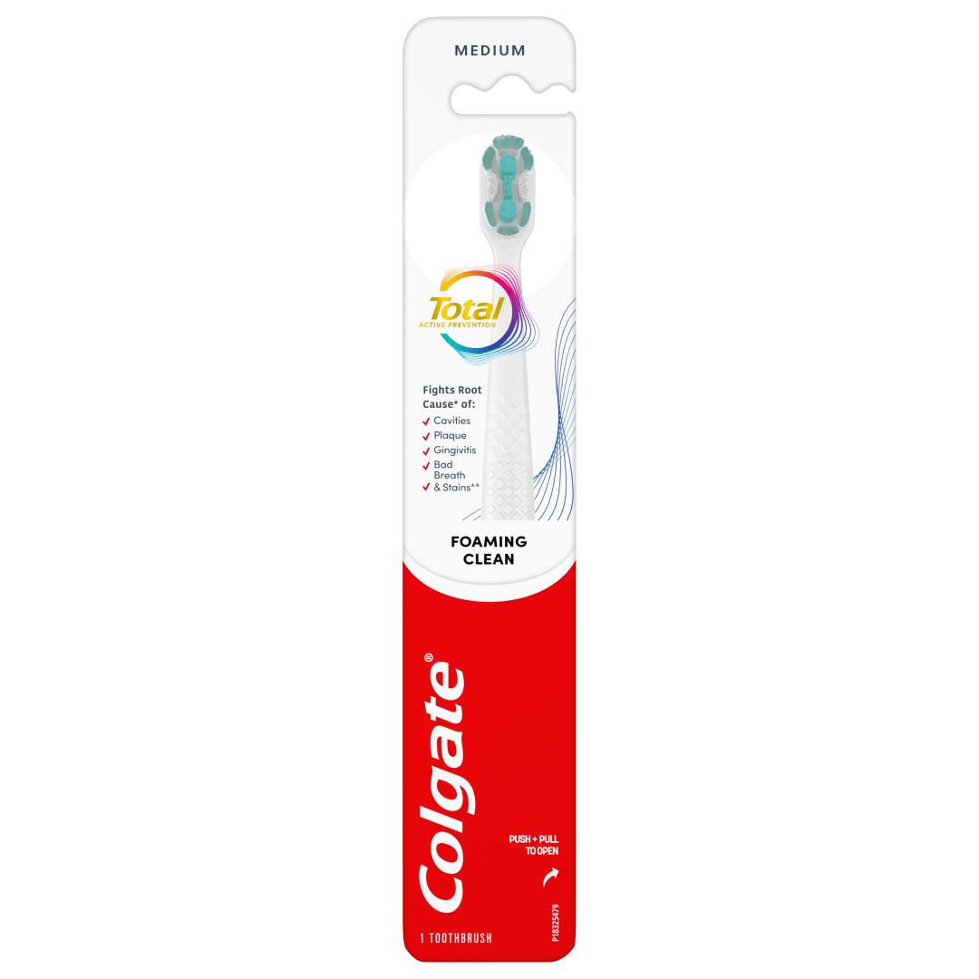 Colgate Total Active Prevention Foaming Clean Medium Toothbrush, White, 1 Pack