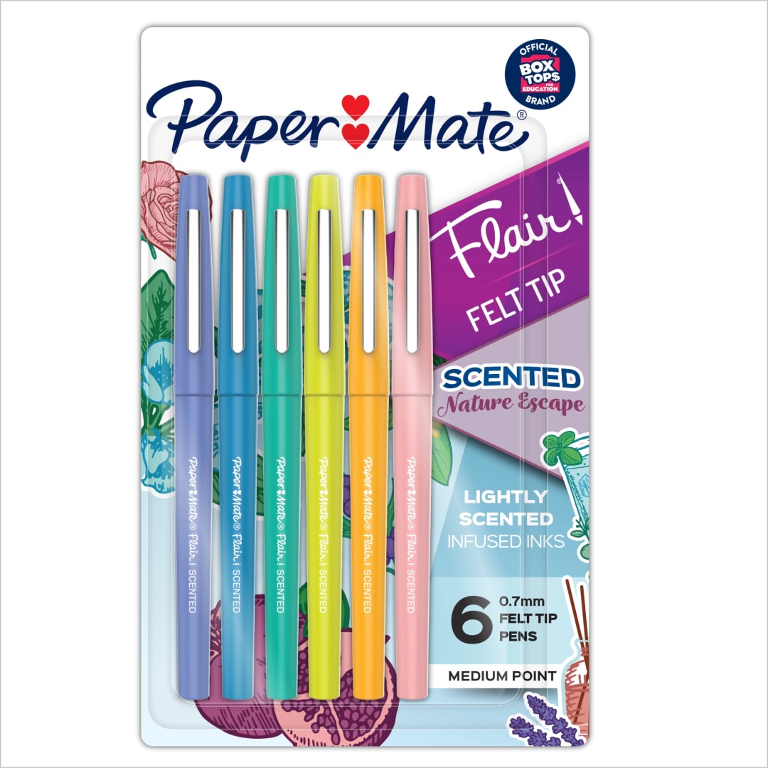 Paper Mate Flair Scented Felt Tip Pens, Assorted Nature Escape Scents and Colors, Medium Point (0.7mm), 6 Count