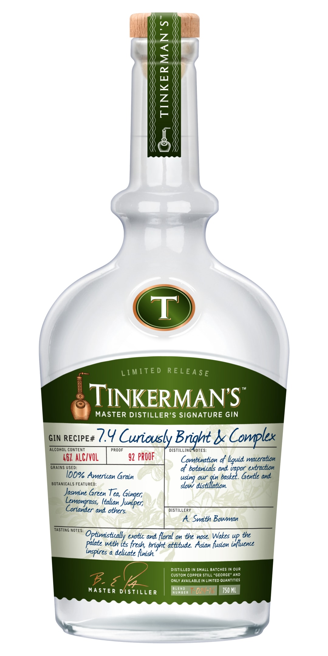 Tinkerman's Curiously Bright & Complex Master Distiller's Signature Gin 750ml 92 Proof