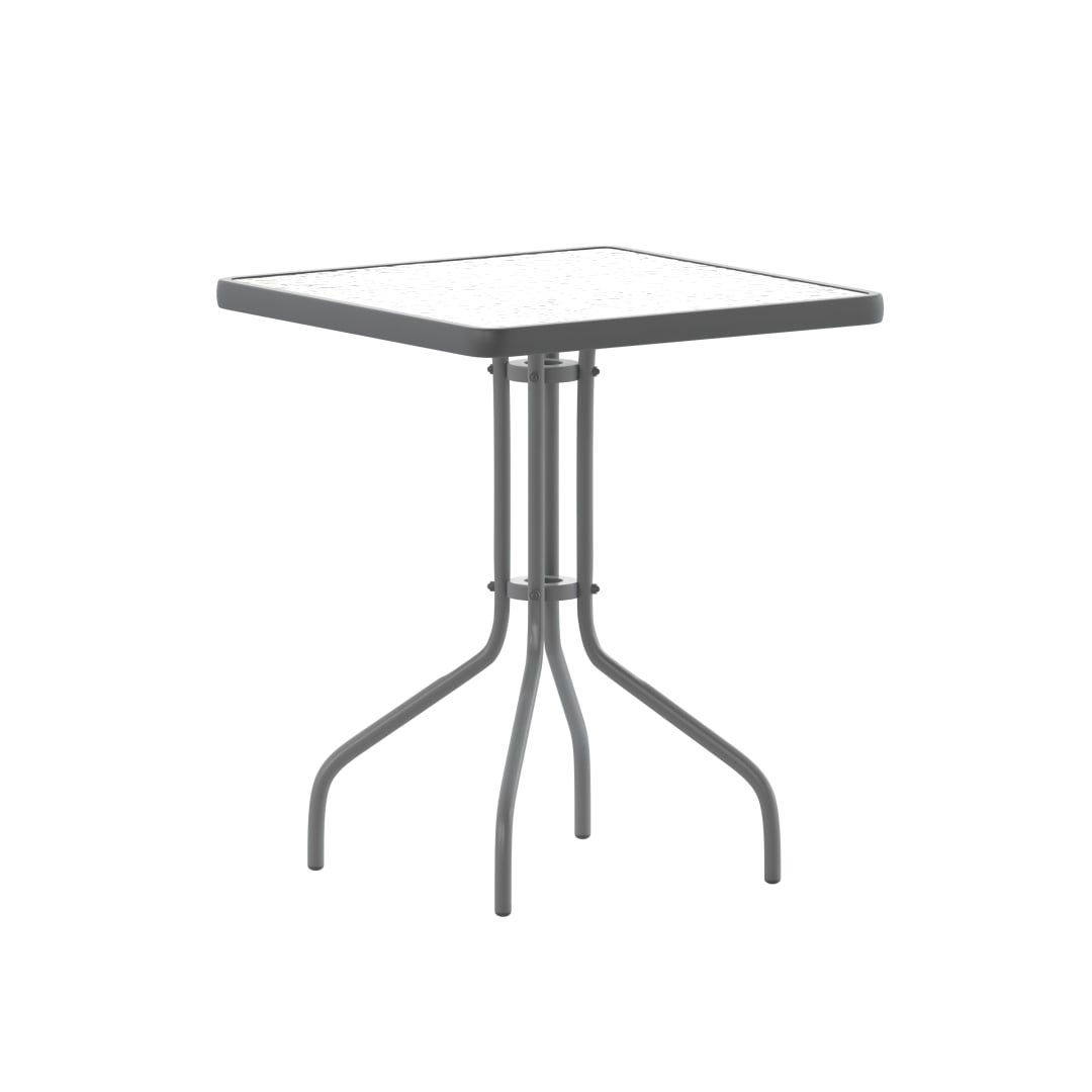 Barker 23.5'' Silver Square Tempered Glass Metal Table