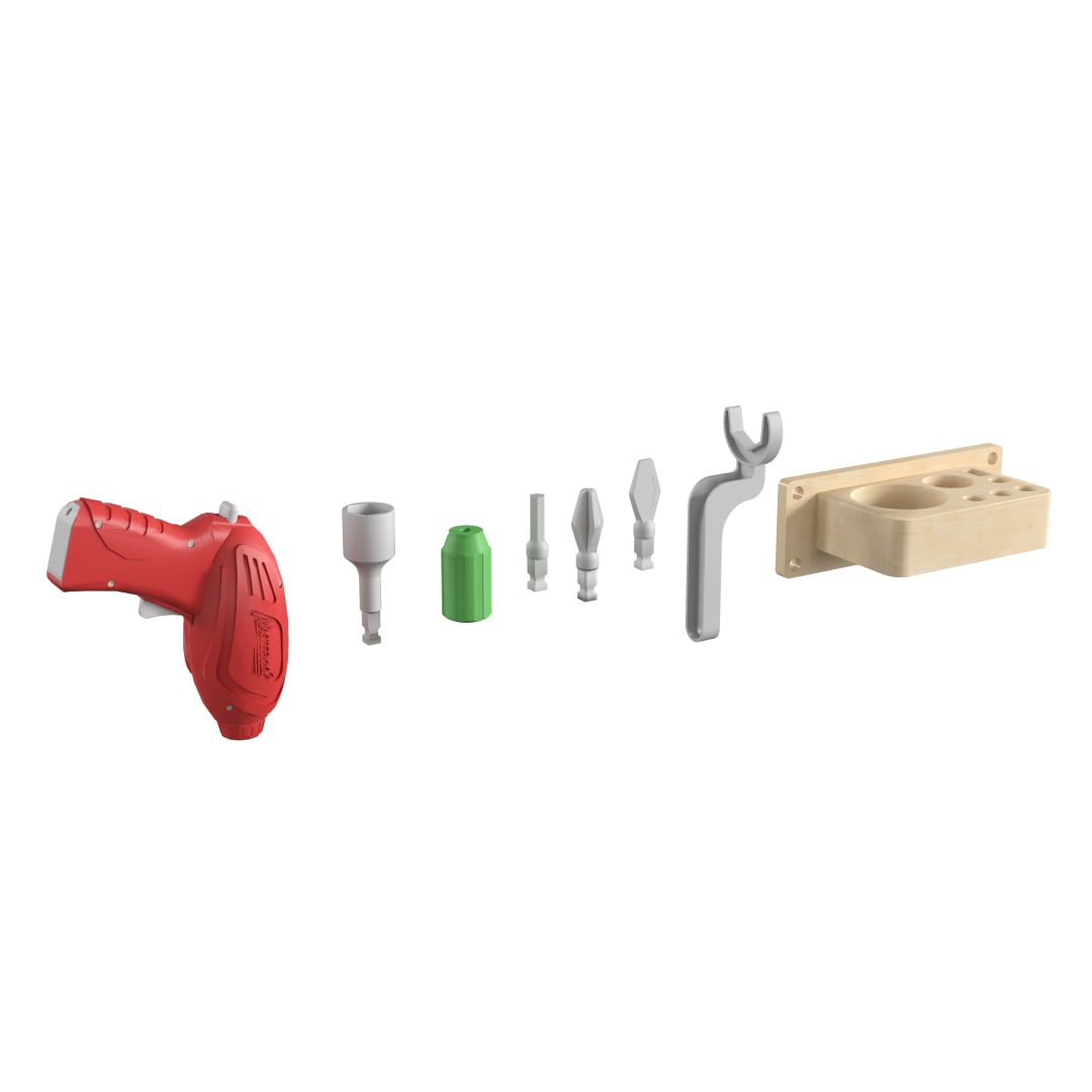 Bright Beginnings Commercial Grade 8 Piece Tools &amp; Holder Accessory Set for Modular STEAM Wall Systems (Not Included) with Working Drill