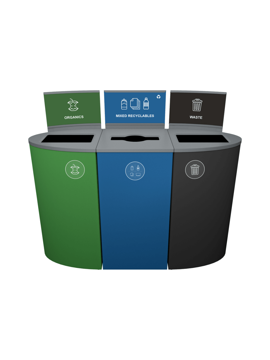  SPECTRUM - Triple - Kit - Organics-Mixed Recyclables-Waste - Full-Mixed-Full - Dark Green-Blue-Black