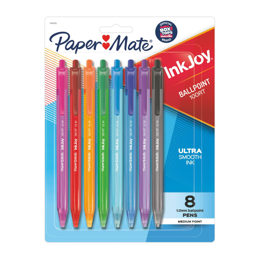 Paper Mate® InkJoy® 100RT Retractable Ballpoint Pens, Medium Point, Assorted, 8 Pack