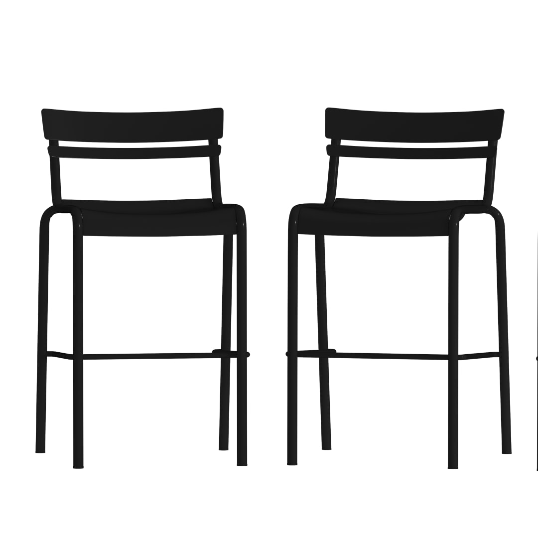 Nash Commercial Grade Black Metal Indoor-Outdoor Bar Height Stool with 2 Slats, Set of 2