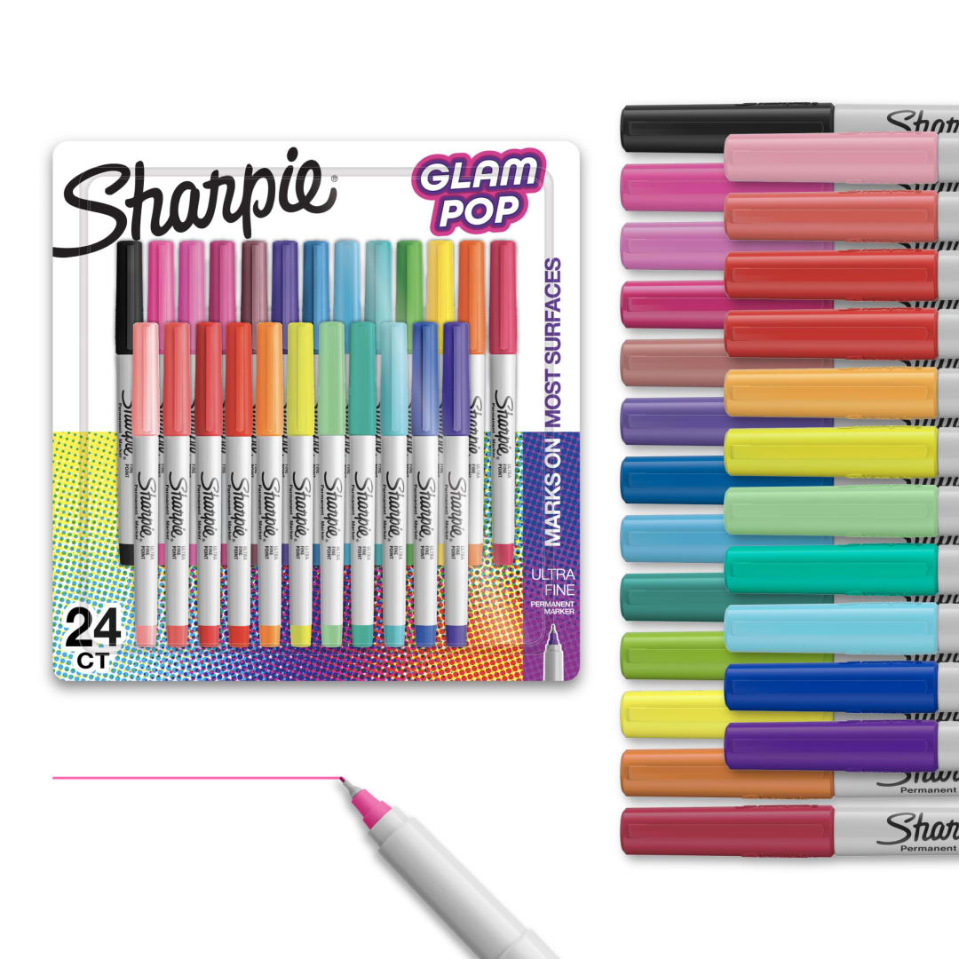 Sharpie® Glam Pop Permanent Markers, Ultra Fine Point, 24 Count