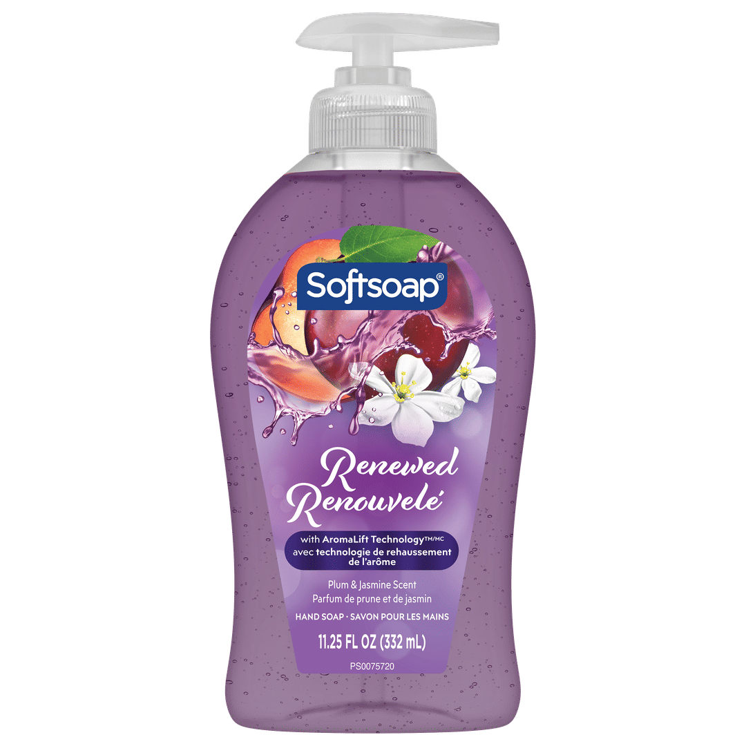 Softsoap Renewed Liquid Hand Soap, Paraben Free, pH Balanced, Plum and Jasmine Scent, 332 mL Pump Bottle