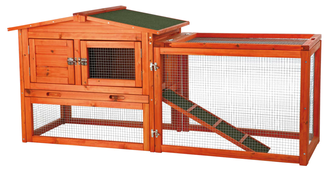 natura Single Rabbit Hutch with Large Run, Peaked Roof, XS