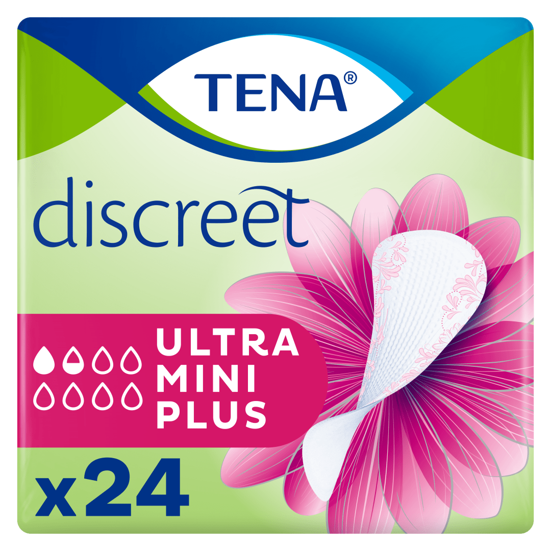TENA Discreet Ultra Mini Plus – Extra Long Incontinence Liners for Women - Light Leakage Protection - Features microPROTEX™ Technology for Odour &amp; Moisture Control - Pack of 24