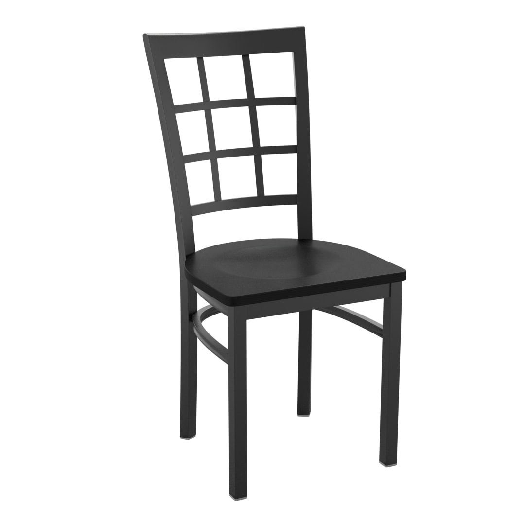 HERCULES Series Black Window Back Metal Restaurant Chair - Black Wood Seat