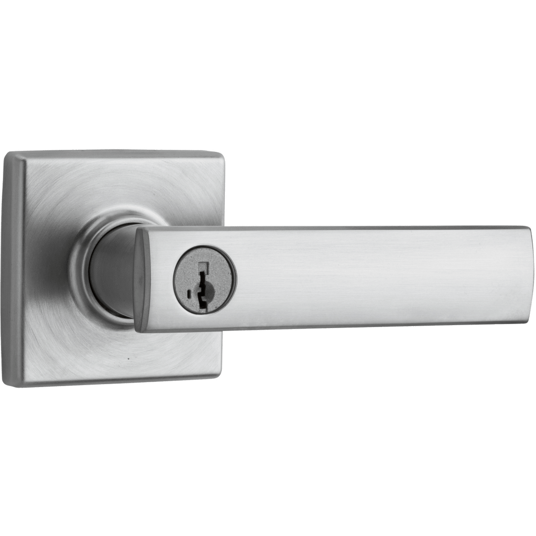 Vedani Square Keyed Entry Lever featuring SmartKey Security™ in Satin Chrome
