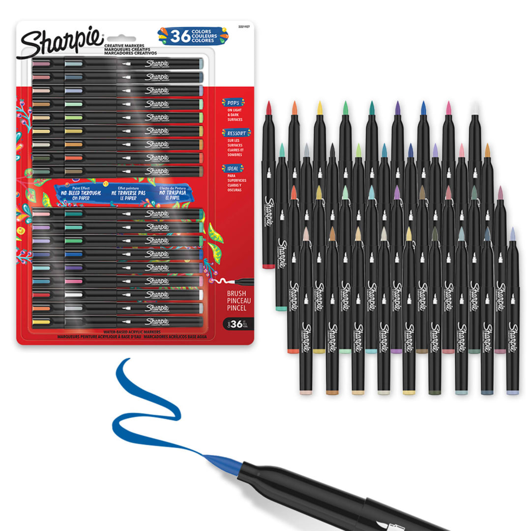 Sharpie Creative Markers Variety Pack, Water-Based Acrylic Paint Markers, Brush Tip, Assorted, 36 Count